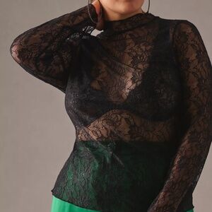 By Anthropologie Lace Layering Turtleneck Top